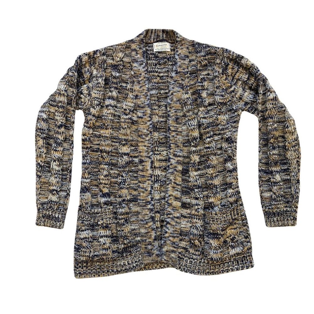 Vintage Contemporary Classics Cable Knit Open Cardigan Sweater Pockets